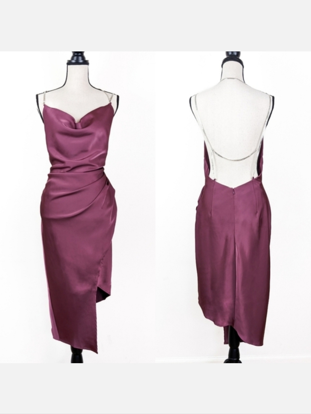 NWT Storia Asymmetrical Plum Midi Cocktail Dress, Size Small